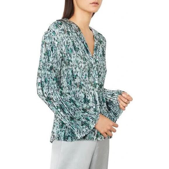 Vince Green Floral Regency Old Money Cottagecore Luxury Designer Button Up Top - Picture 3 of 10